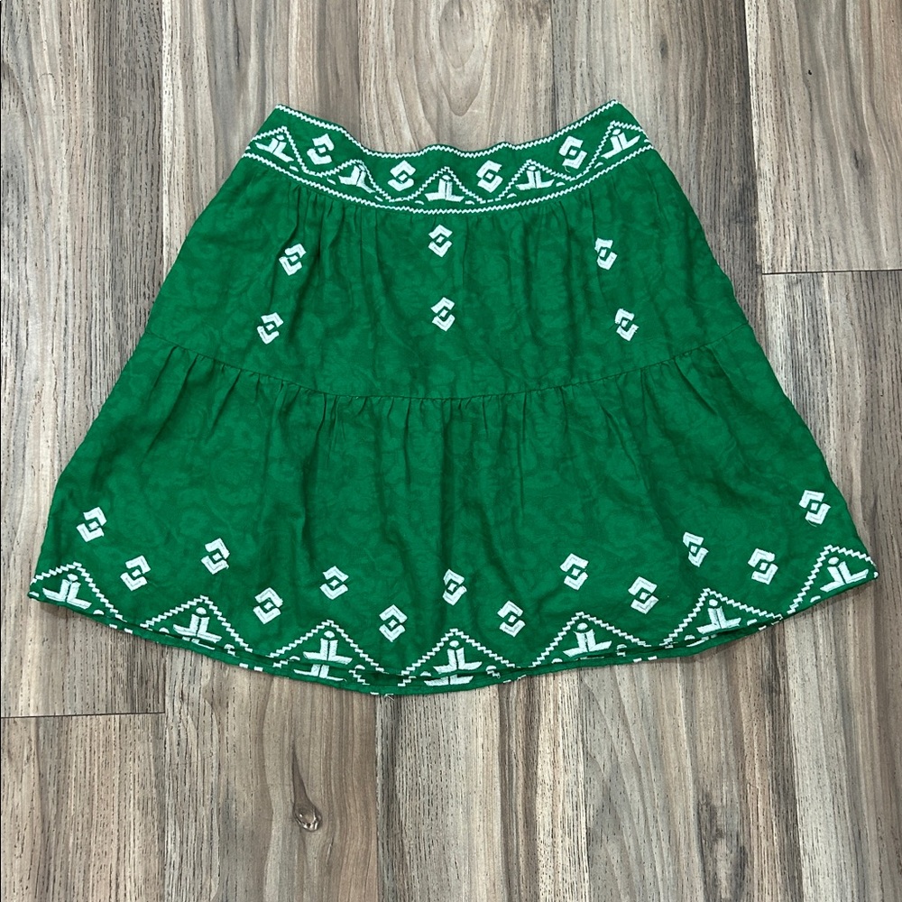 Anthropologie Green and White A-Line Skirt
